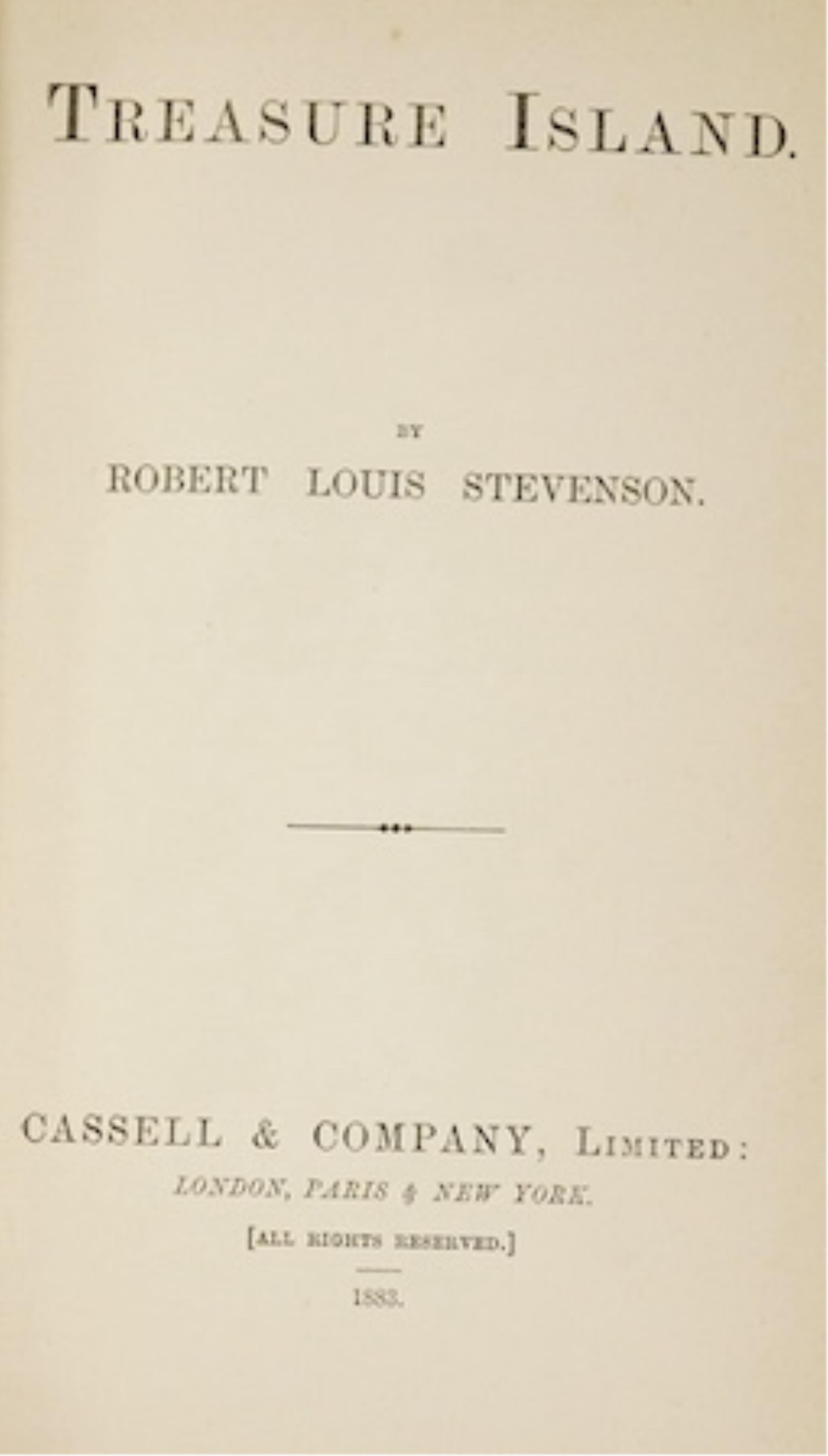 Stevenson, Robert Louis - Treasure Island, 1st edition, 1st issue, half-title, map frontispiece, 4pp. advertisements, 8vo, original blue cloth, spine lettered in gilt, black endpapers, a late 19th century? ink manuscript